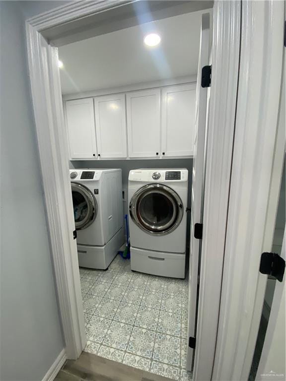 814 N Flag St N, Pharr, TX 78577 - laundry area featuring cabinet space, separate washer and dryer, and recessed lighting