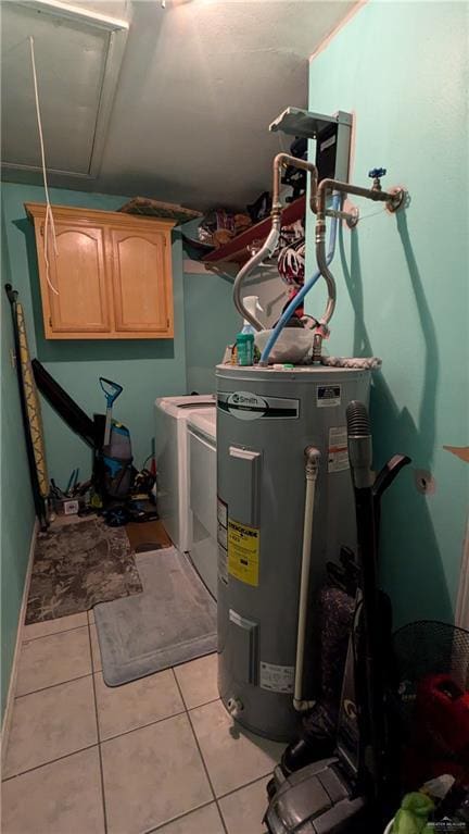 utilities featuring electric water heater and washing machine and dryer