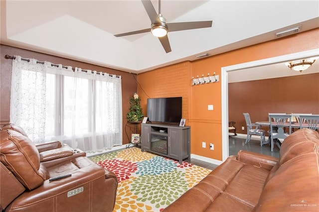 4201 N Palm Dr, Pharr, TX 78577 - living area with baseboards, ceiling fan, and visible vents