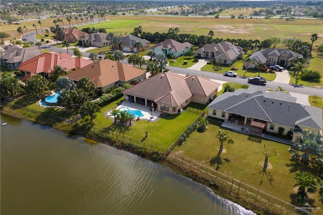 aerial view with a water view