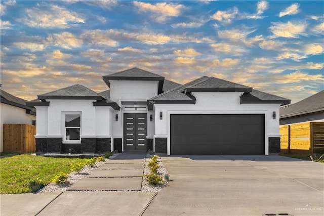 prairie-style house with a garage