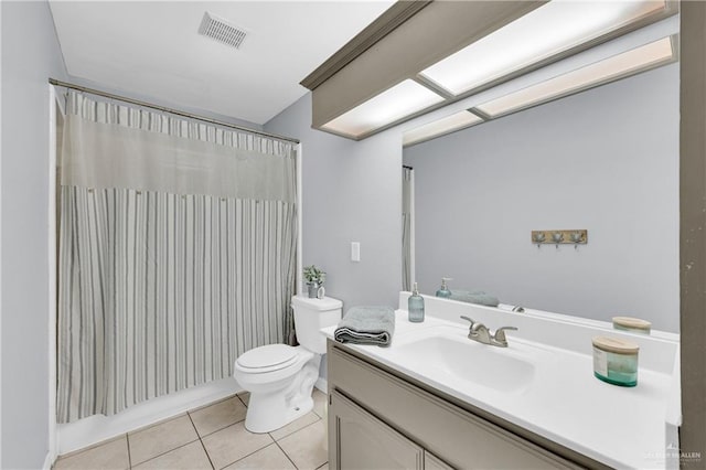 full bath featuring tile patterned flooring, visible vents, vanity, and toilet