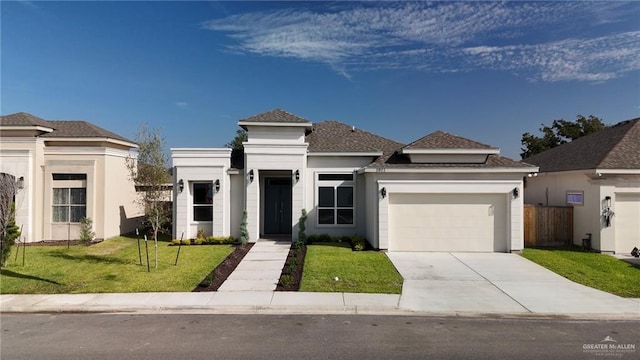1911 Sunrise Ave, Mission, TX 78574 - view of front of house with a front yard, a shingled roof, a garage, fence, and driveway