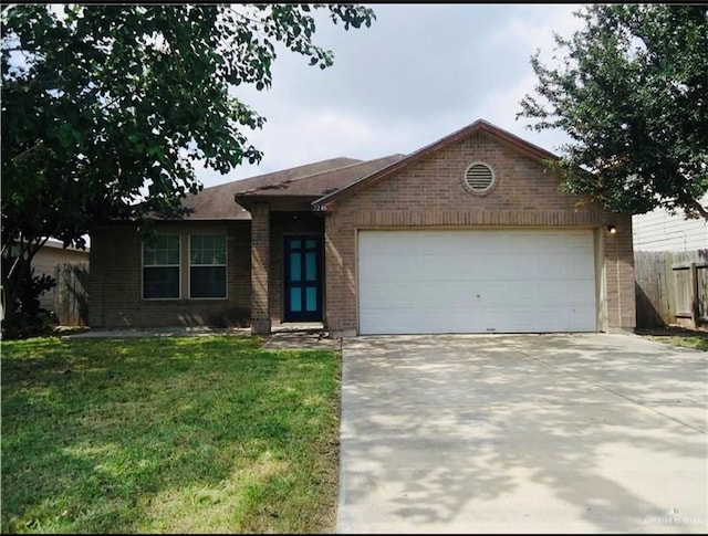 2246 Llano Grande Ln, Edinburg, TX 78542 - single story home featuring fence, a front lawn, concrete driveway, brick siding, and a garage