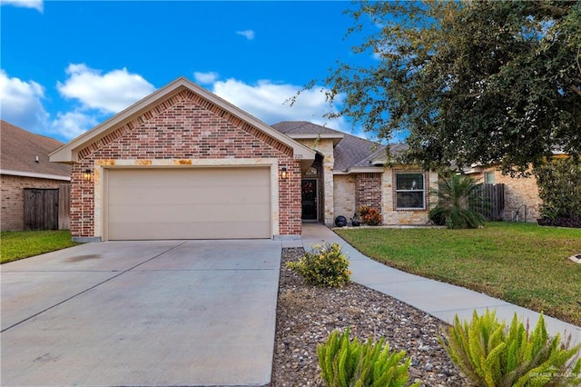 view of front of property featuring a garage and a front yard