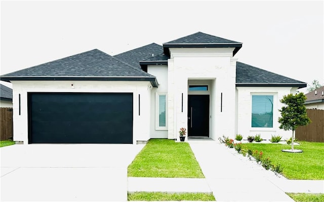 1509 Giselle St, Mission, TX 78574 - view of front of property featuring roof with shingles, an attached garage, concrete driveway, and stucco siding