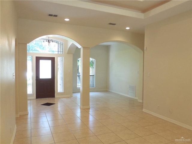 3519 Aspen Dr, Edinburg, TX 78542 - entrance foyer with arched walkways, recessed lighting, and light tile patterned flooring