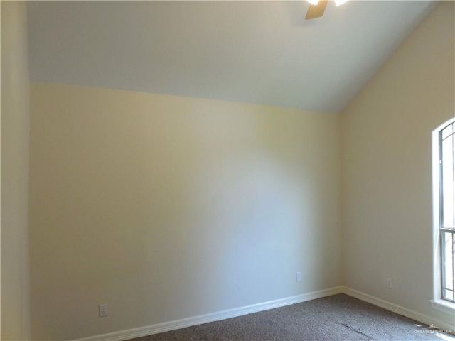 spare room with carpet and lofted ceiling