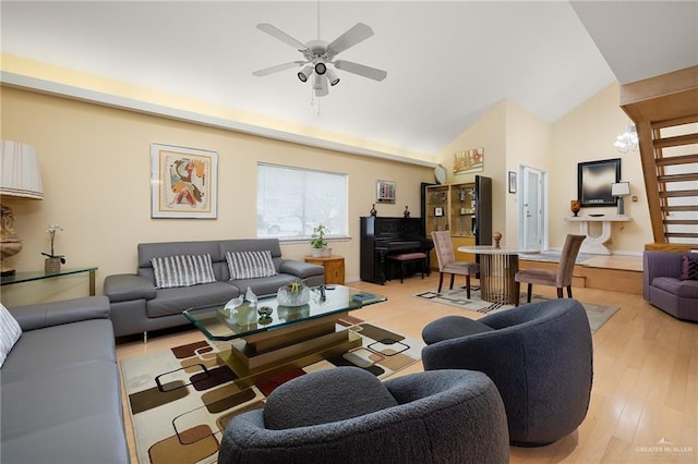 1113 Xanthisma Ave, Mcallen, TX 78504 - living room featuring ceiling fan, high vaulted ceiling, and light wood-style floors
