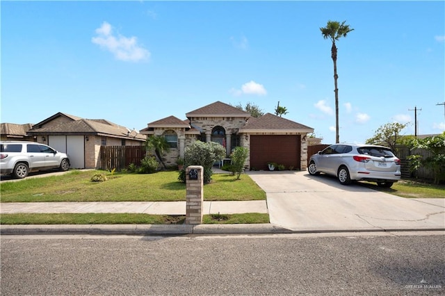 single story home with a garage and a front yard