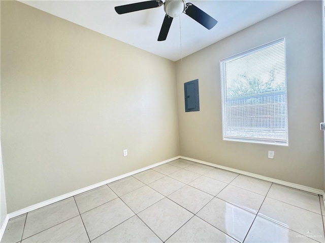 1411 Oak St, Weslaco, TX 78596 - unfurnished room featuring ceiling fan, baseboards, electric panel, and plenty of natural light