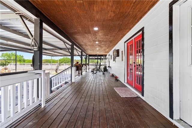 wooden terrace with french doors