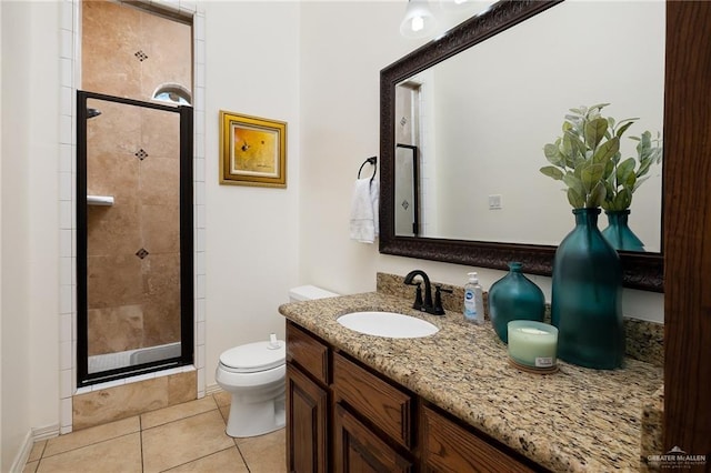 806 Beryl Cir, Weslaco, TX 78596 - bathroom featuring toilet, a shower stall, vanity, and tile patterned floors