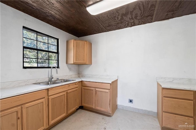 kitchen with wooden ceiling and sink