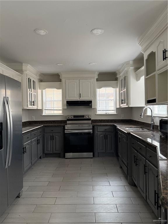 kitchen with sink, white cabinets, a healthy amount of sunlight, and appliances with stainless steel finishes