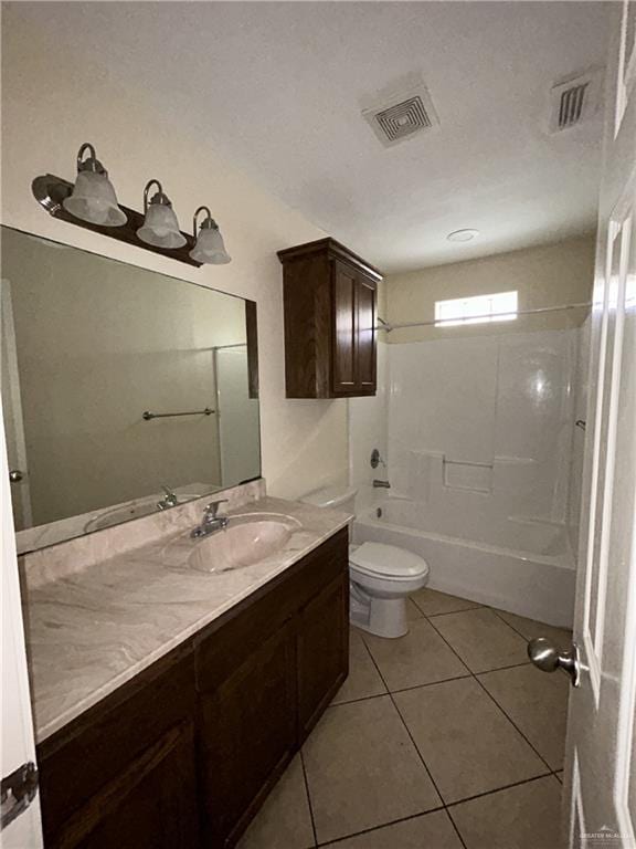 full bathroom featuring tile patterned flooring, vanity, shower / bathtub combination, and toilet