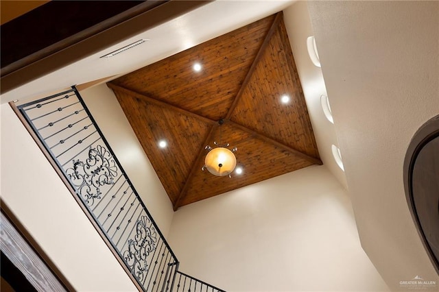 interior details with wooden ceiling and beamed ceiling