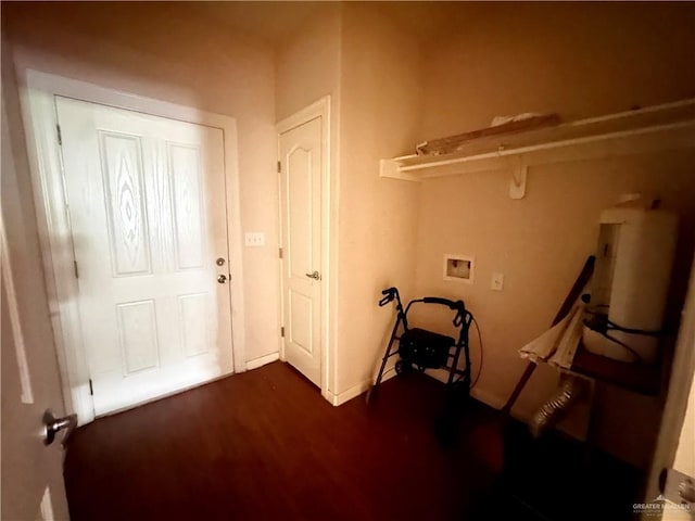 clothes washing area featuring hookup for a washing machine and dark hardwood / wood-style floors