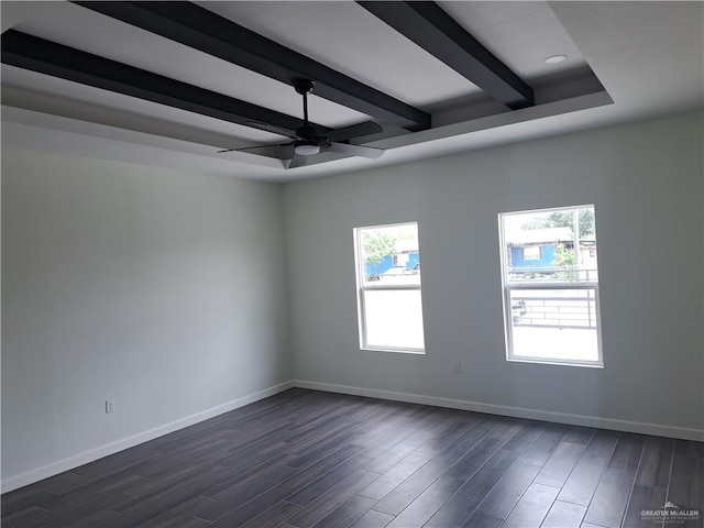 708 E 3rd Ave, Elsa, TX 78543 - unfurnished room featuring beam ceiling, baseboards, ceiling fan, dark wood-style flooring, and recessed lighting