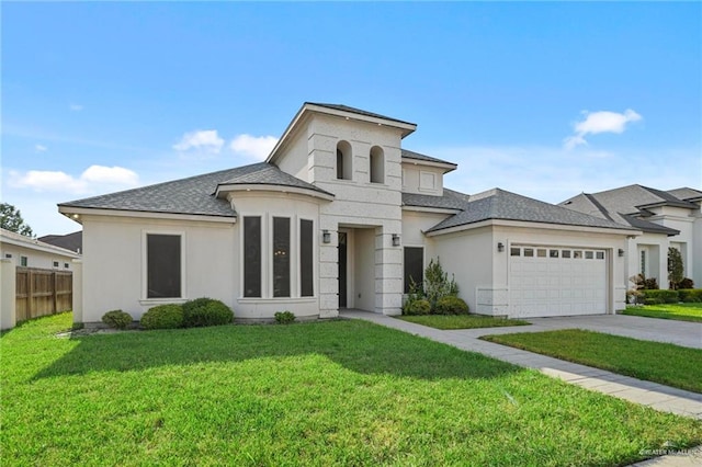 view of front facade with a front yard and a garage