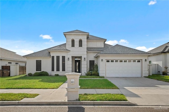 view of front facade with a garage and a front lawn