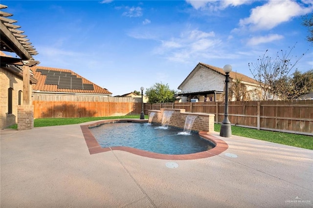 view of pool featuring a patio area, a fenced backyard, and a fenced in pool