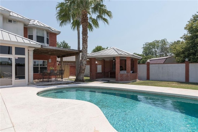 3305 W San Luis Cir, Mission, TX 78573 - view of pool with a patio area, fence, and ceiling fan