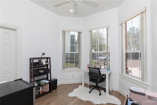 3305 W San Luis Cir, Mission, TX 78573 - office featuring wood finished floors, a ceiling fan, and baseboards