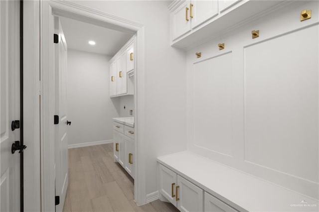 mudroom featuring light hardwood / wood-style flooring