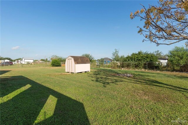 view of yard with a storage shed