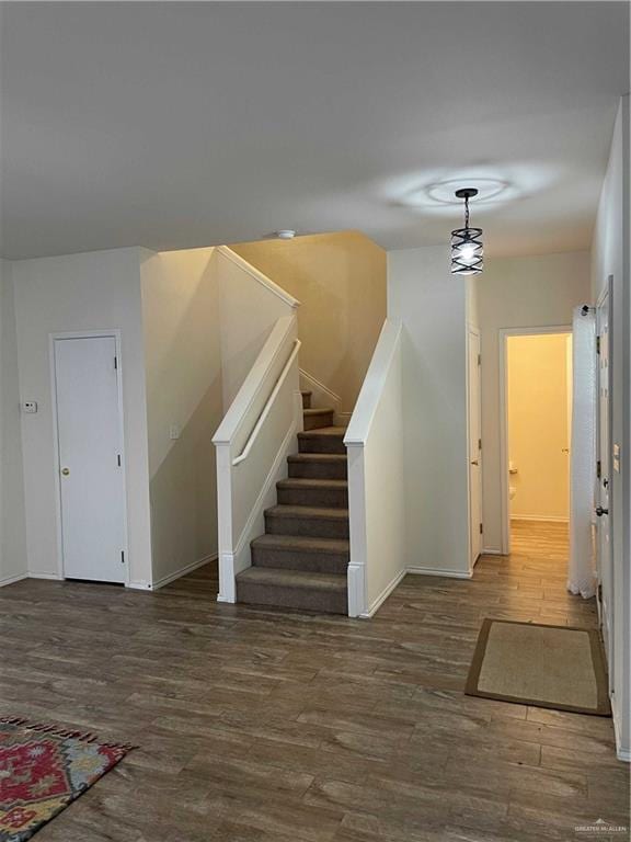 stairway featuring wood-type flooring