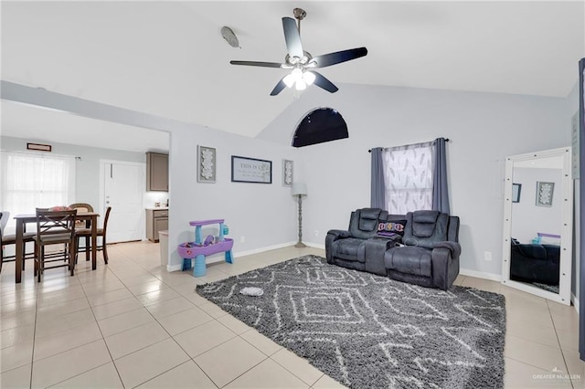 303 S Ridge Ln, San Juan, TX 78589 - living area featuring light tile patterned flooring, ceiling fan, and high vaulted ceiling