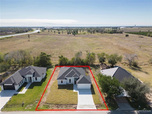 bird's eye view with a rural view