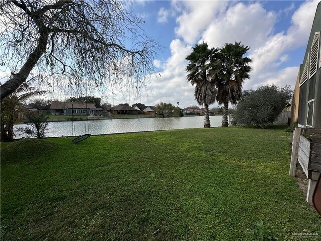 view of yard with a water view