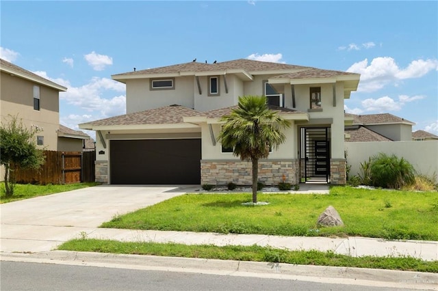 6300 Cascada Bend Rd, Mcallen, TX 78504 - view of front of home with stucco siding, stone siding, concrete driveway, and a garage