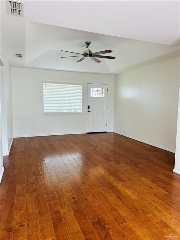 1523 Evergreen Ave, Mission, TX 78572 - entrance foyer with ceiling fan, hardwood / wood-style flooring, and a raised ceiling