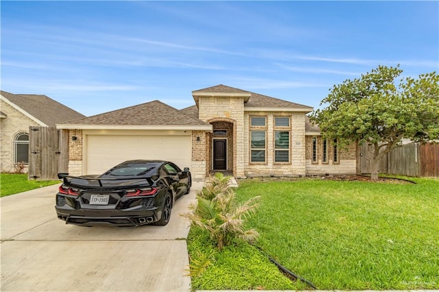 view of front of home featuring a garage and a front lawn