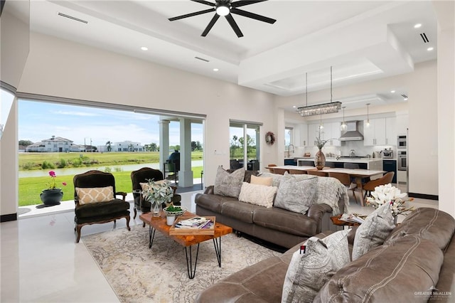 living room with ceiling fan