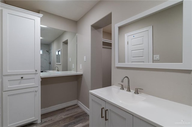 bathroom featuring vanity and wood-type flooring