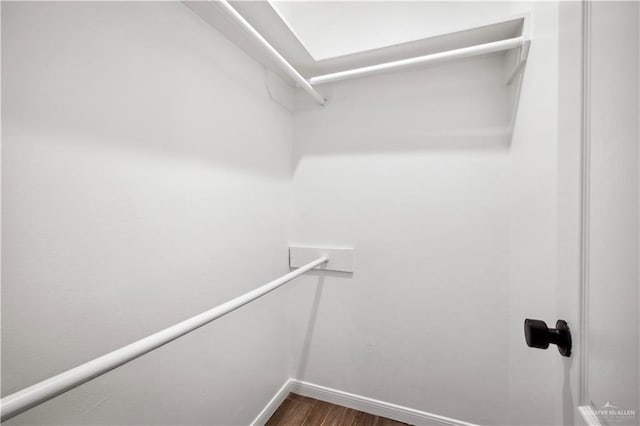 spacious closet featuring dark hardwood / wood-style floors