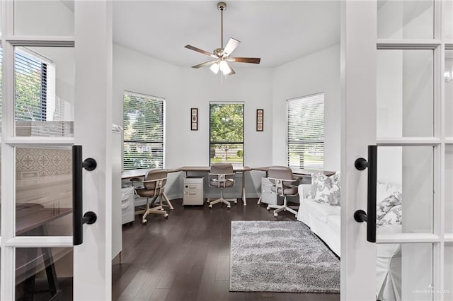 136 W Evergreen St, Boerne, TX 78006 - office space with dark wood-type flooring and ceiling fan