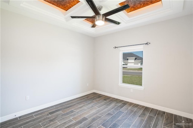 13809 N 37th St, Mcallen, TX 78504 - spare room with coffered ceiling, baseboards, a ceiling fan, dark wood finished floors, and beamed ceiling