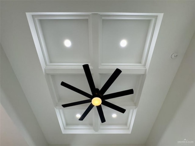 details featuring recessed lighting and beam ceiling