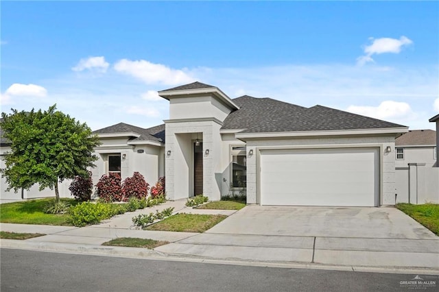 prairie-style home with a garage