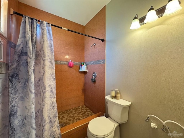 bathroom with toilet and tiled shower