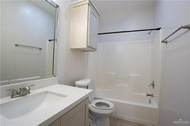 full bathroom featuring vanity, tile patterned flooring, shower / bathtub combination, and toilet