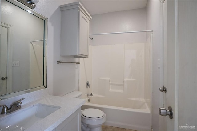 full bathroom with vanity, shower / bathtub combination, and toilet