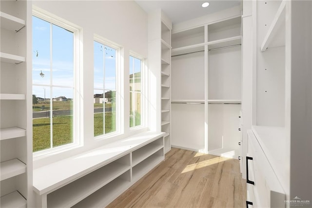 spacious closet with light hardwood / wood-style floors