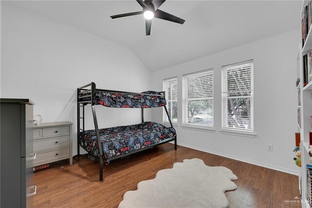 2800 Santa Lydia St, Mission, TX 78572 - bedroom featuring wood finished floors, vaulted ceiling, ceiling fan, and baseboards