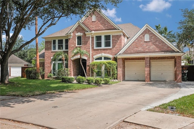2800 Santa Lydia St, Mission, TX 78572 - view of front of house featuring brick siding, a front lawn, an attached garage, and driveway